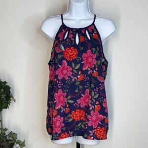 Papermoon Navy and Pink Floral Halter Top